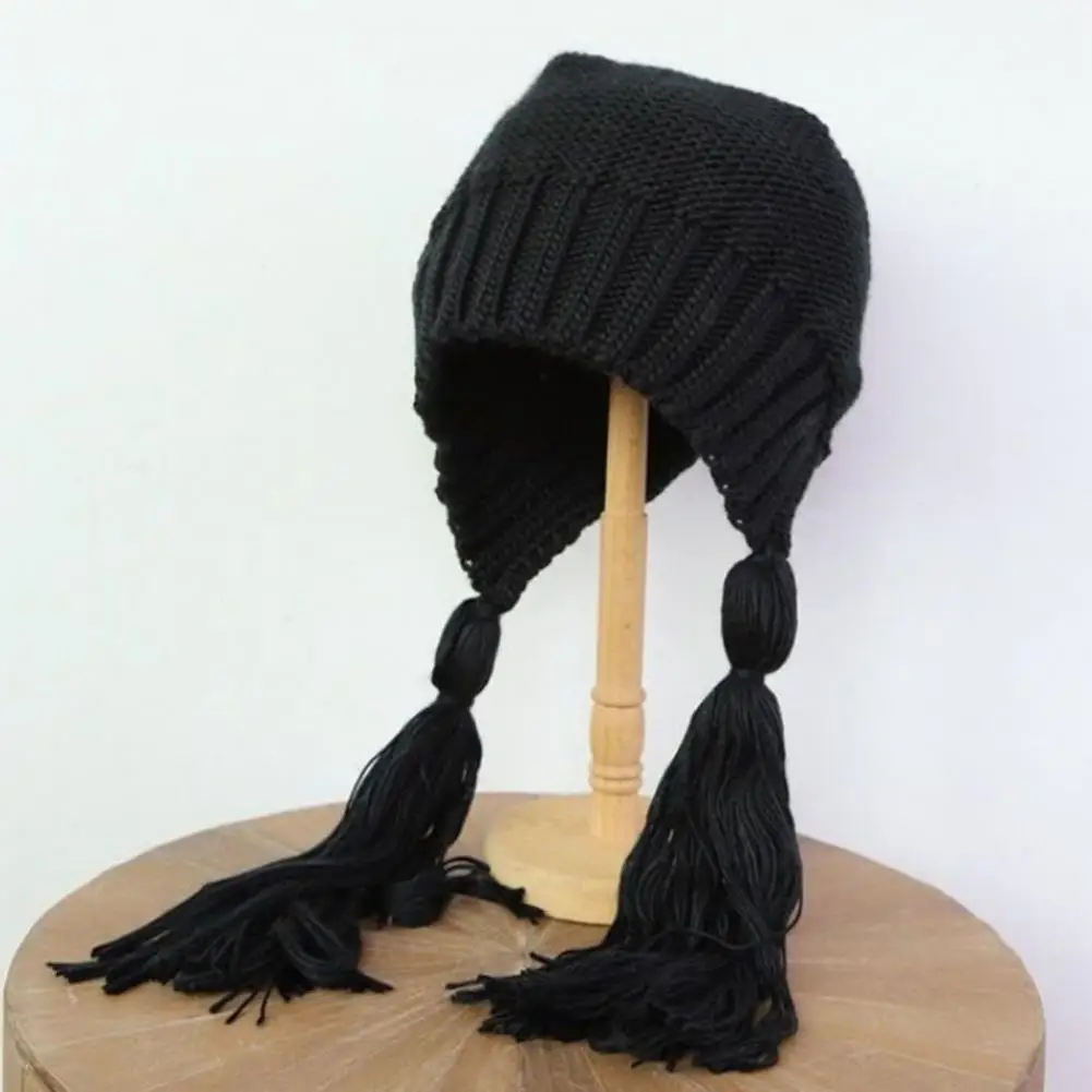 Sweet  Trendy Dome No Brim Beanie Hat Autumn WInter Women Hat Tassels   for Daily Wear