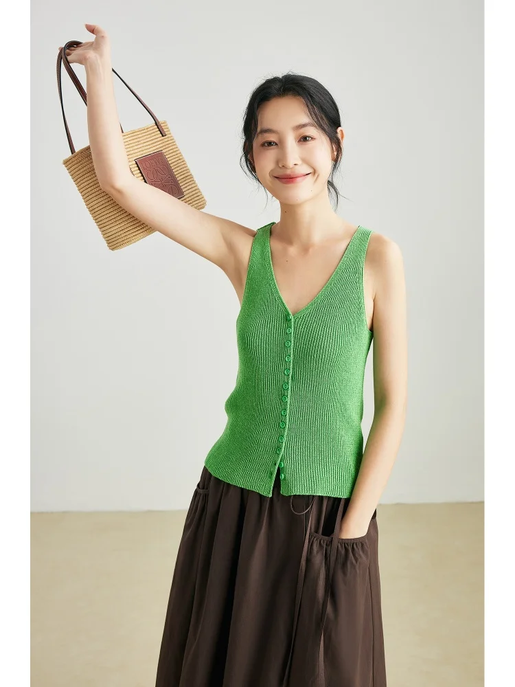 

U Premium Linen V-Ne Svel Women's Tank Top Outerwear Summer 2025 Faion Ele Sle Commute Friendly Fit