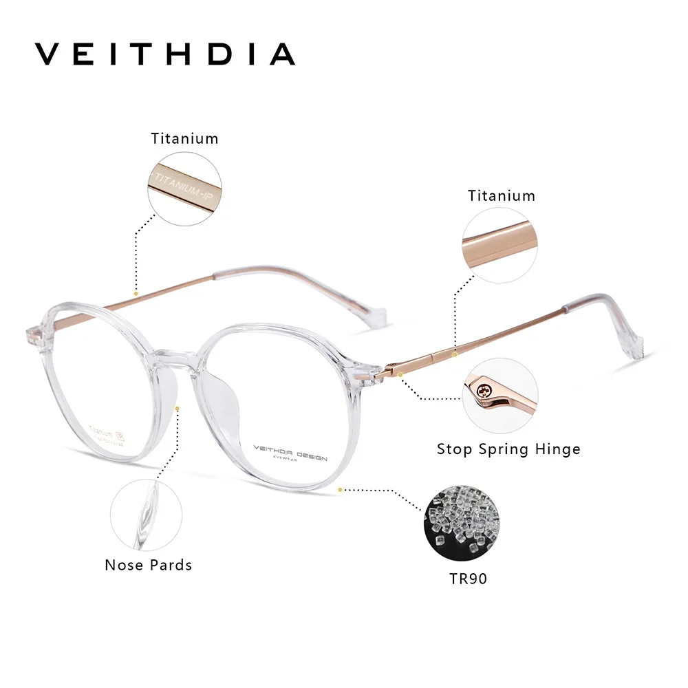 

VEITHDIA Optical Glasses Titanium Alloy Frame, Custom Prescription Lenses - Myopia/Computer Eyewear for Men & Women, VF07168