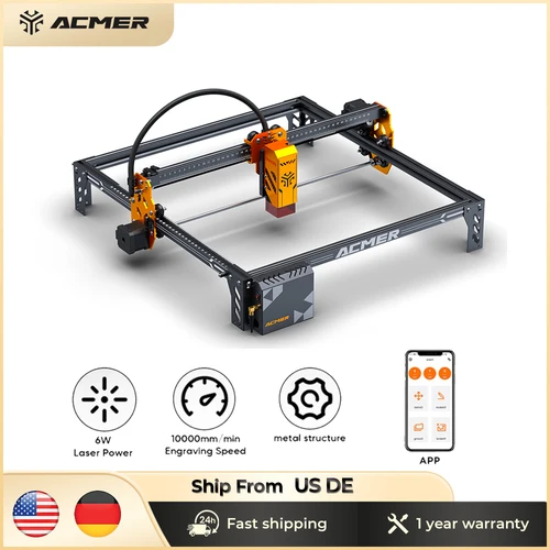 ACMER P1 S Pro 6W レーザー彫刻機、0.06mm 超薄型レーザー、アクリル用レーザー彫刻機、切断機、ハニカムパネル付き、作業エリア 380x370mm
