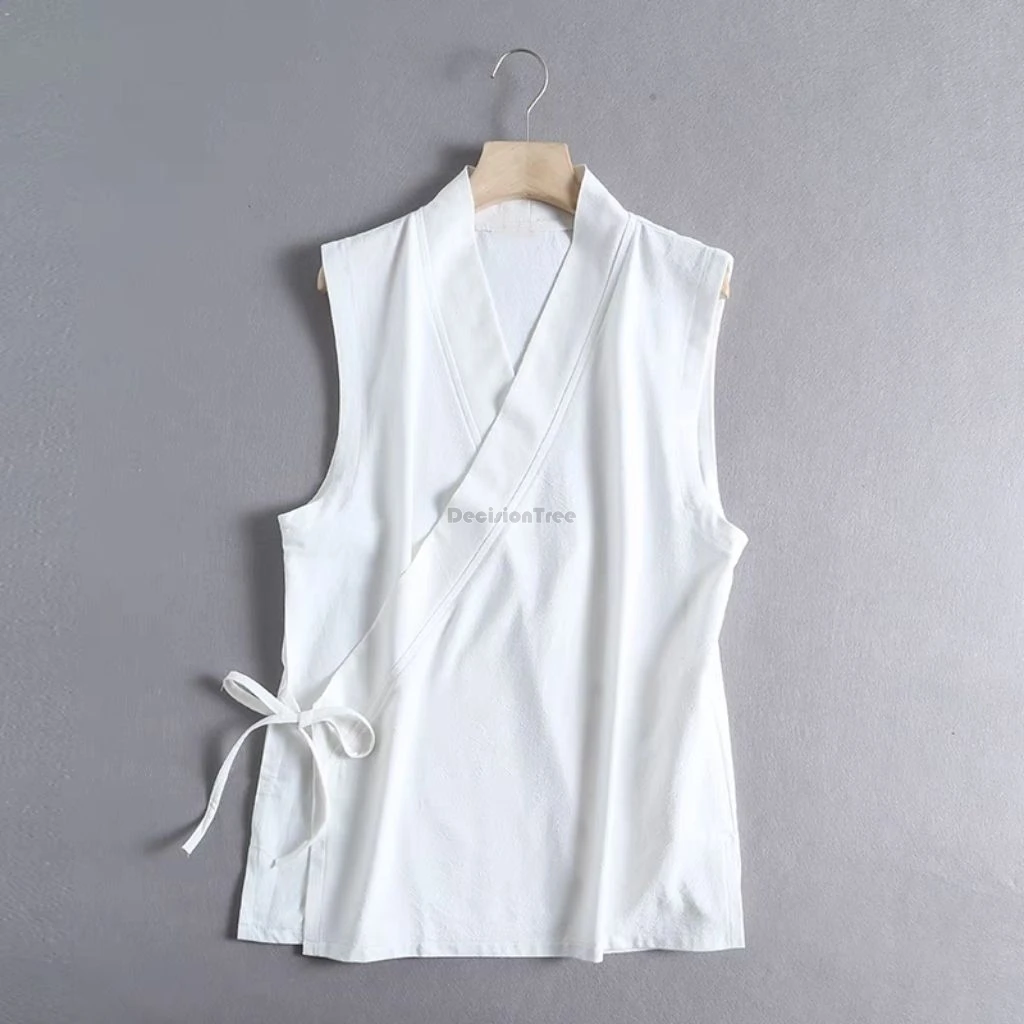 

2026 chinese traditional one-piece lace-up sleeveless v-neck daily hanfu inner vest cross collar women men hanfu robe large size