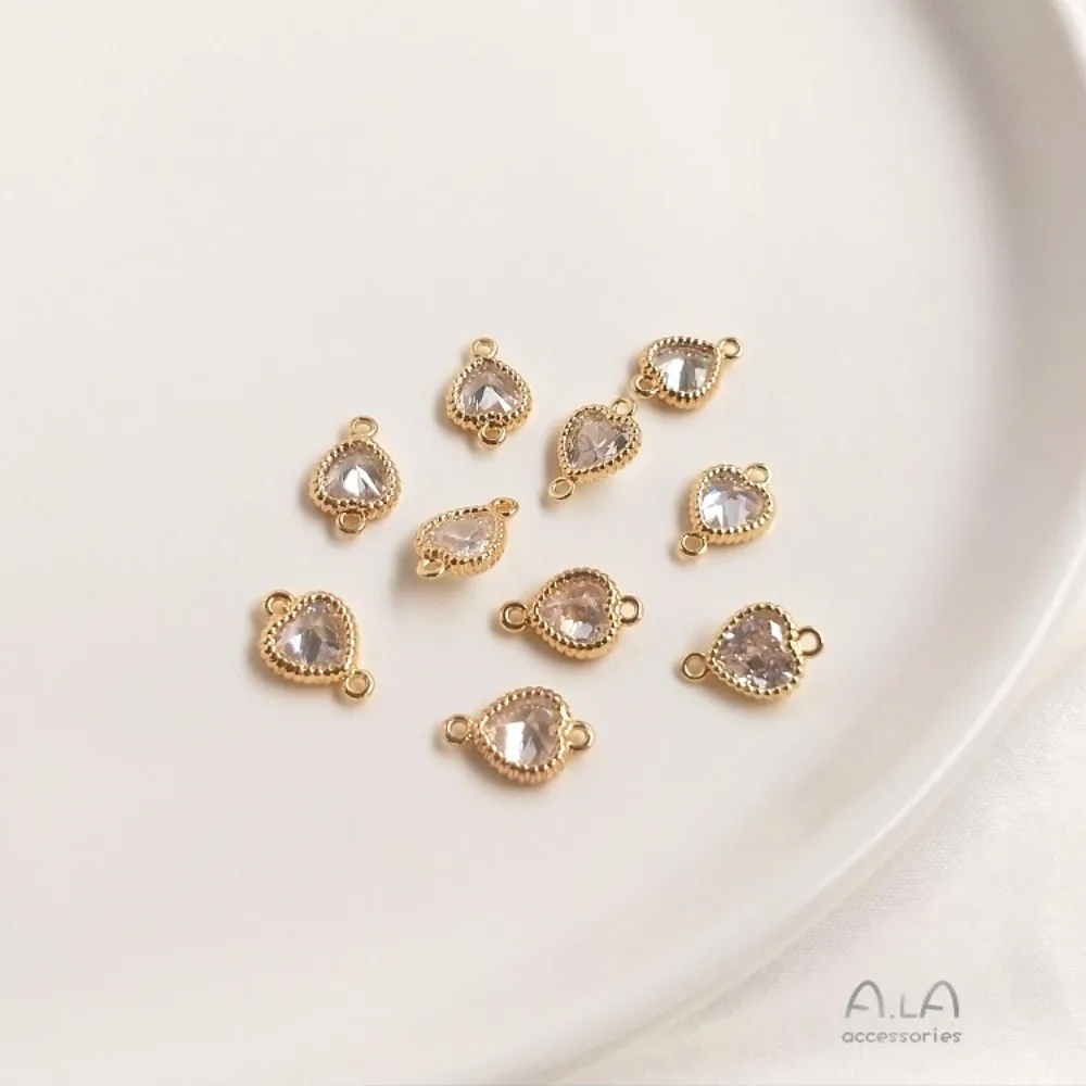 1 قطعة دلايات النحاس 14K الذهب اللون مطعمة القلب هندسية مربع قطرة الماء المستديرة دلاية من حجر الزركون لتقوم بها بنفسك مجوهرات اكسسوارات