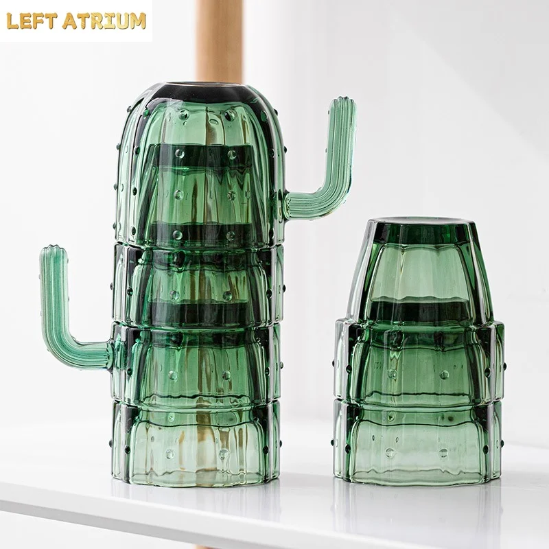 Green Cactus Glass Mug Set Stackable Cup Set Water Cups Afternoon Teacup Fruit Teacup Drinkware Glass Set Drink Cup Juice Cups