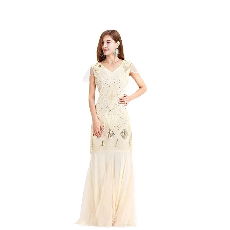 Paillettes ricamate a mano Stage Dr S4XL Nuovo abito da sera Sle 920s Vita alta Deep V Ne No Sve Cerimonia per adulti Dr