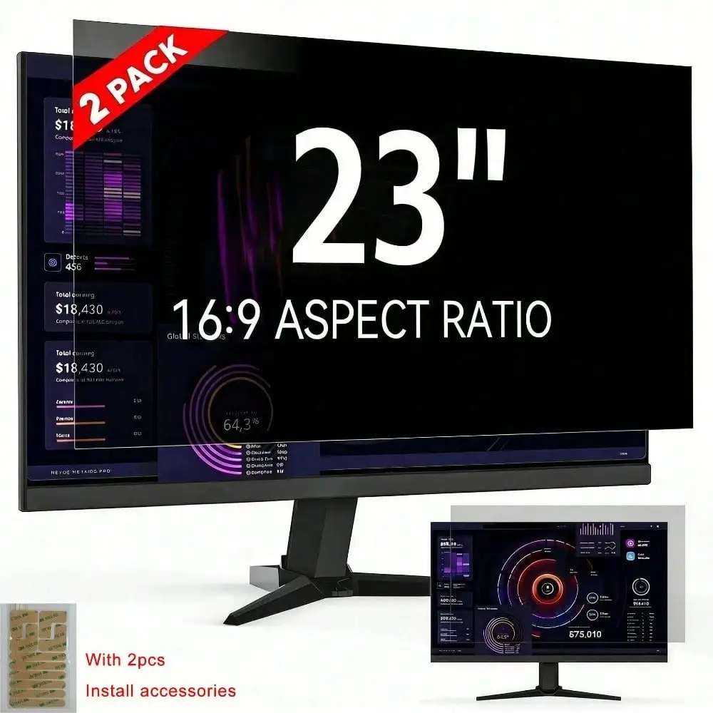 [2-Pack] Privacy Screen For Computer Monitor, 23-Inch 16:9 Aspect Ratio; Anti Spy/Bule Light/Glare And Eye Protection