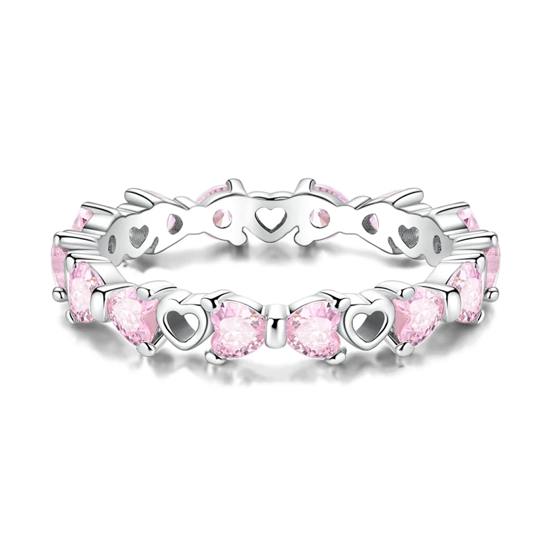 Rings 100% 925 Sterling Silver Pink Heart Zircon Women's Anniversary Gift Engagement Rings for Women Mens Jewelry