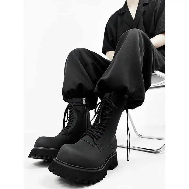 2023 Couple Big Head Men's British Mid-Top Side Zipper Machine Car Elevator Wild Worker Boot Women