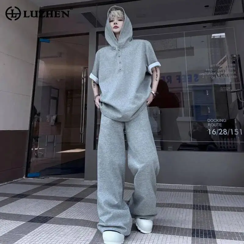 LUZHEN Original Tops Sleeve 2026 Short Summer Hoodies New Men's Loose Straight Casual Pants Fashion Street Two-piece Sets JY7334