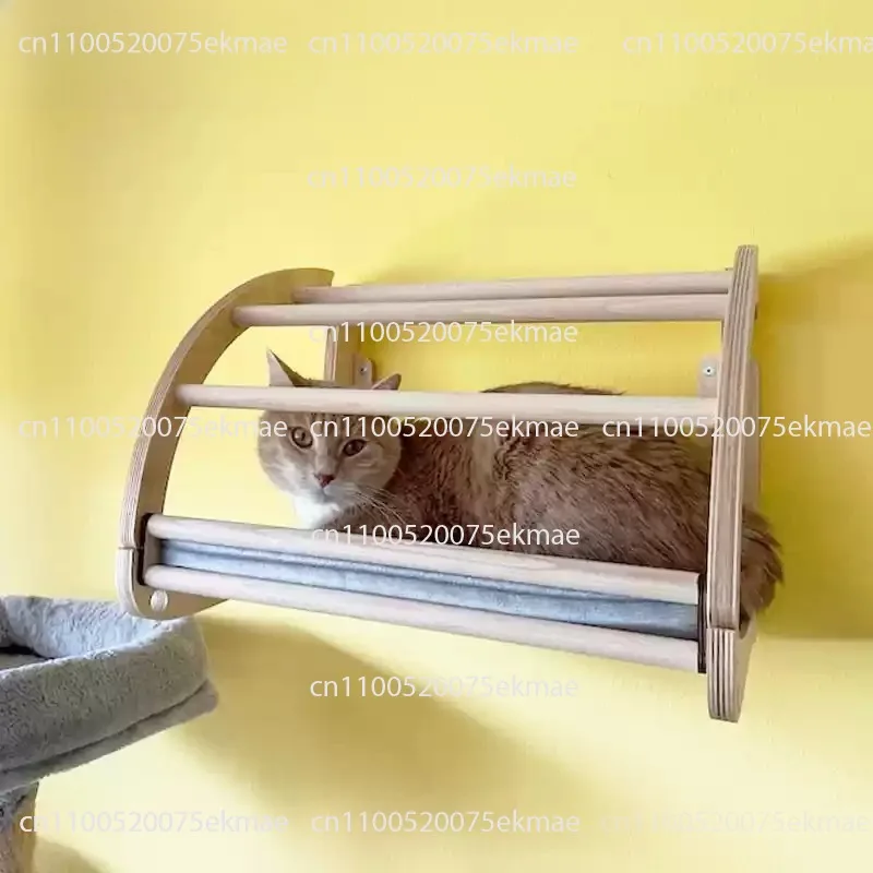 Insulated Wooden Wall-mounted Cat Wall and Climbing Frame in One, Semi-enclosed