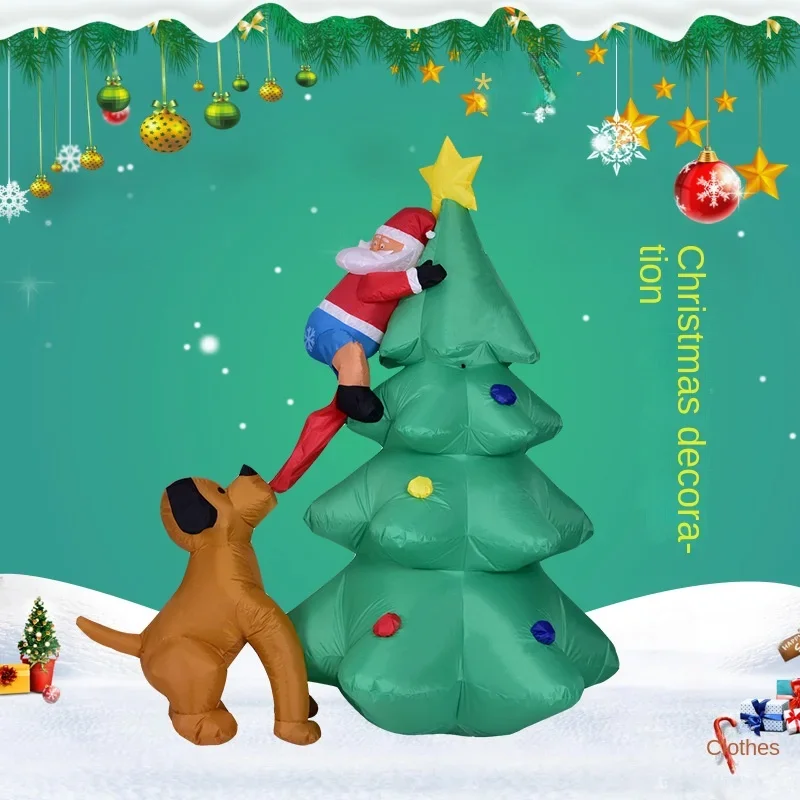 5.9ft Luminous Christmas Tree Inflatable Toys Santa Claus Dog Funny Inflatable Model Outdoor Yard New Year Christmas Decoration