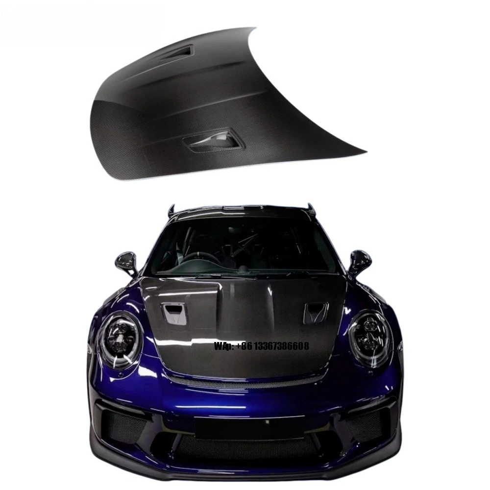 

High Quality New Wet Carbon Fiber Bolt-On Engine Hood with Bolts for 911 992 RS Modification