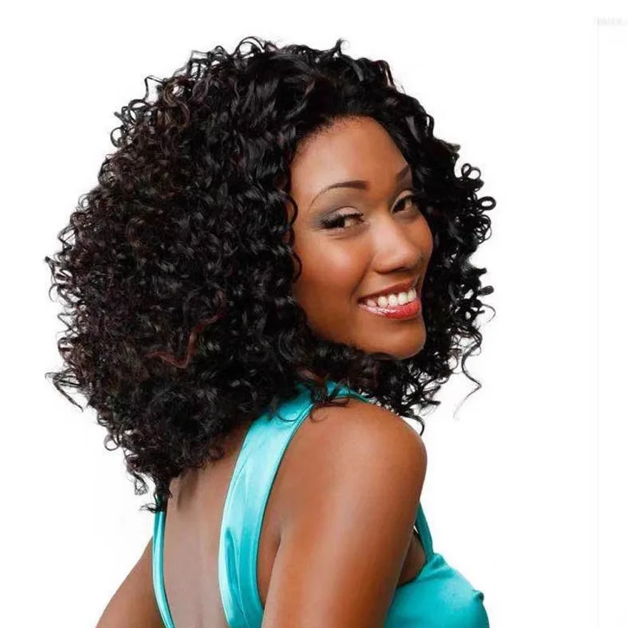 

Generic Sexy Afro Kinky Short Curly Wigs for Black Women Black Ombre Kinky Curly Wigs Heat Resistant Synthetic Wig with Free Hai