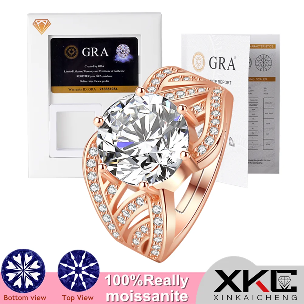 Gra, moissanite ring, femme plant, exaggerated plum blossom, three-carat micro-inlay, zircon-plated platinum, Rose Gold Ring, La