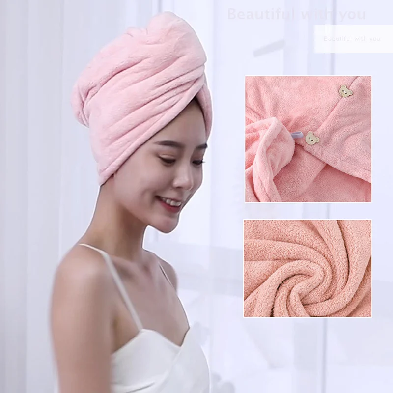 Hair Drying Hat Long Hair Quick-Dry Towel Women Bath Hat Solid Towel Cap Bathroom Super Absorption Turban Hair Drying Cap