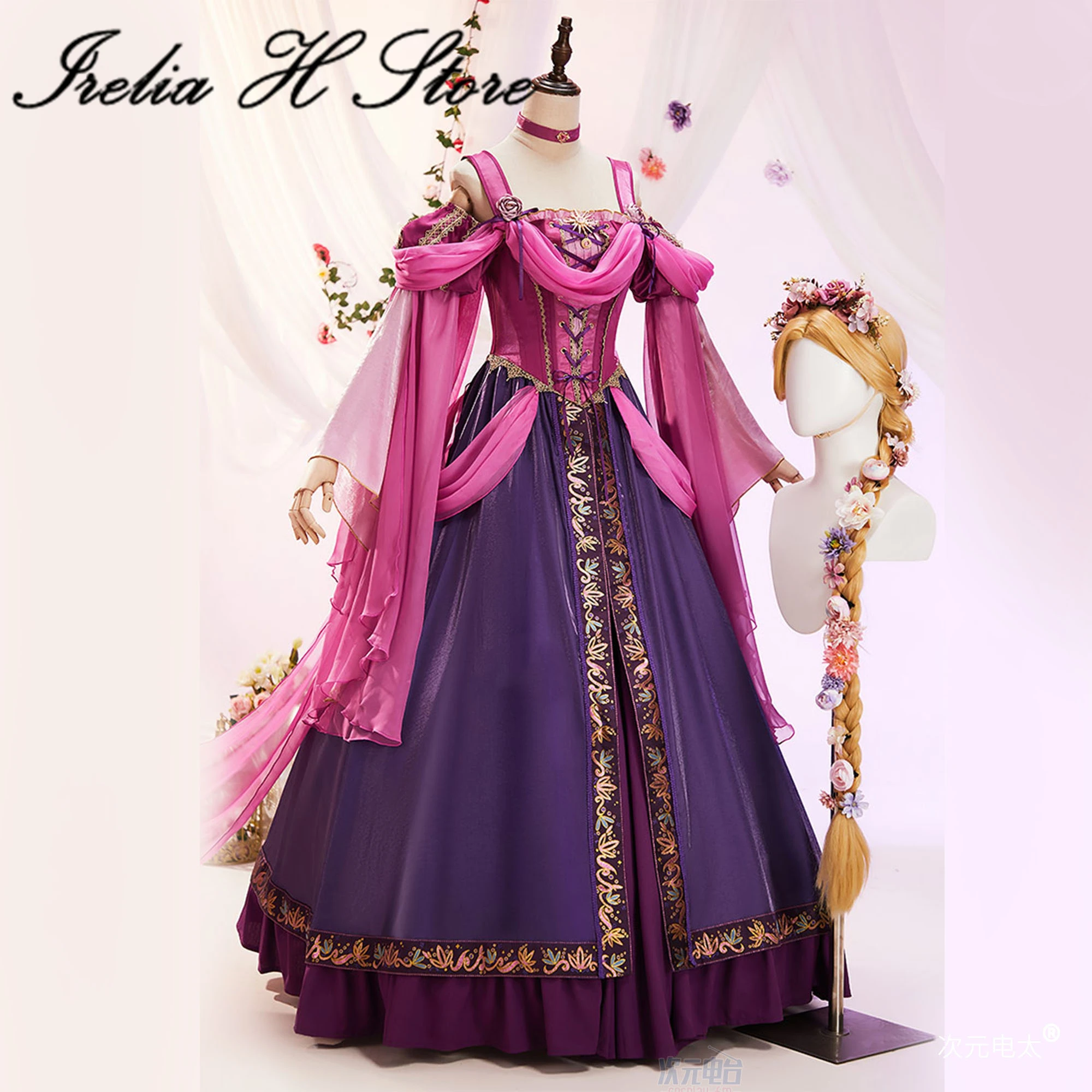 Irelia H Store Tangled Rapunzel Cosplay Kostüm für Frauen Mittelalter Kleid Halloween Cosplays Anime