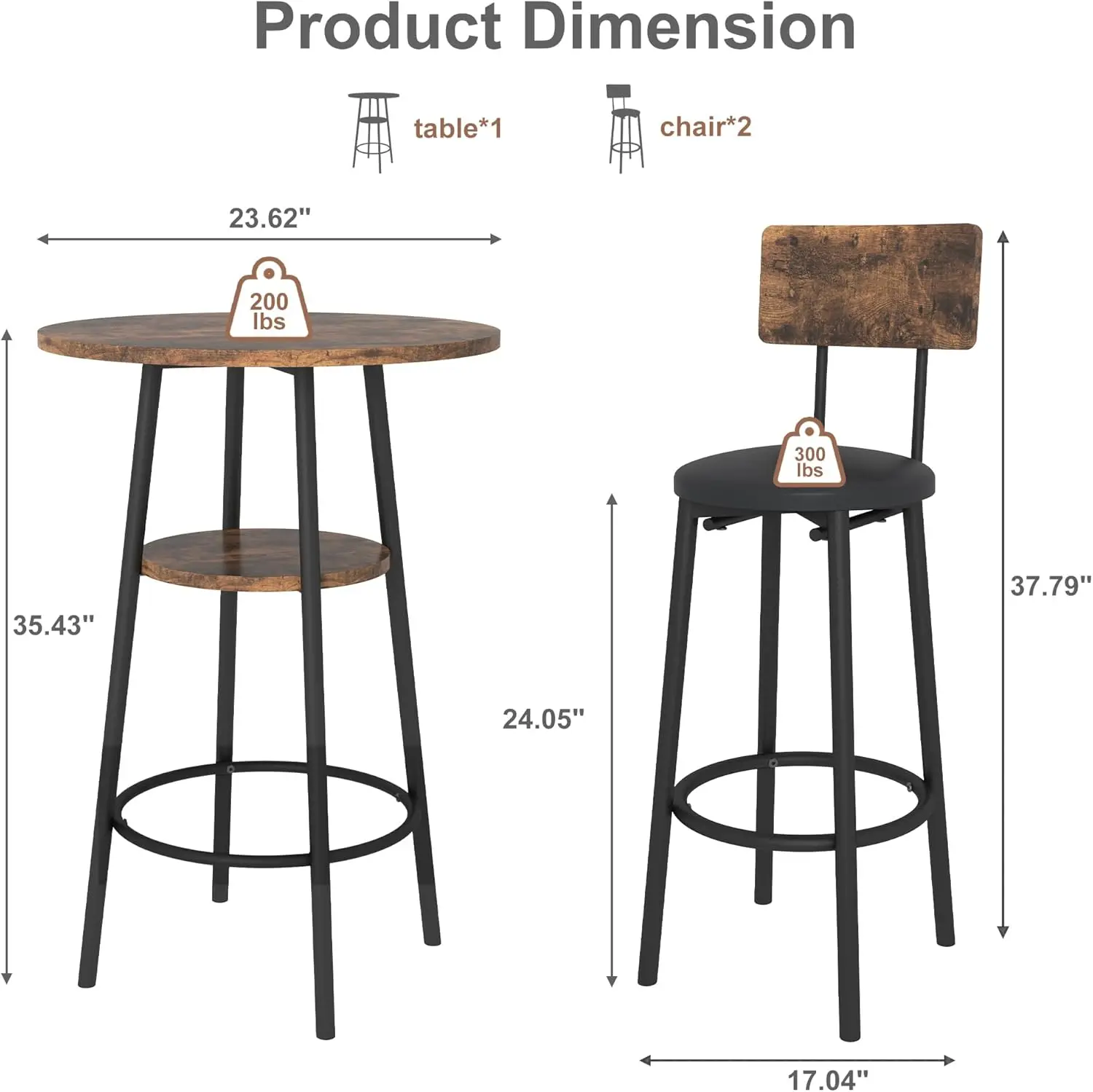 

Round Bar Table for 2, 3-Piece Small Pub Table & PU Upholstered Stools with Backrest, 2-Tier Bistro Table and Chairs Set of 2