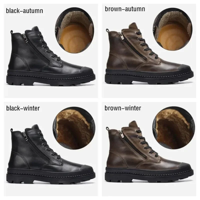 Natural Cow Leather Men Winter Boots Handmade Retro Warm Men Boots Luxury Leather Man Winter Shoes Ankle Boots for Men