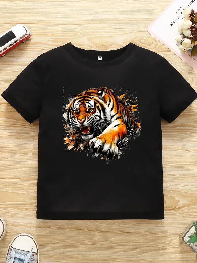 Camiseta de manga curta com impressão 3d gato para as crianças, roupas de verão, moda