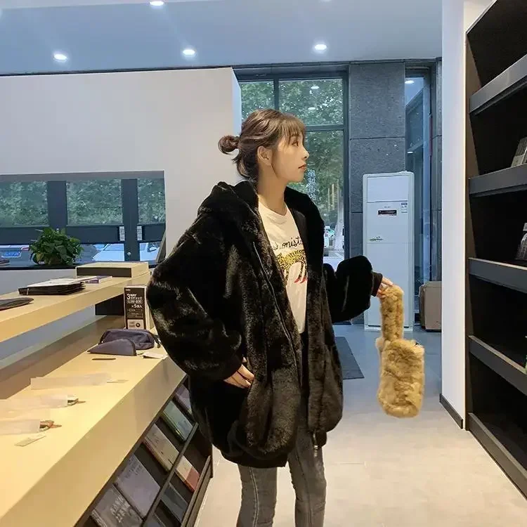 Pink love cotton coat for women in autumn and winter plus velvet and thickened lamb velvet fashion trend loose warm top hot sale