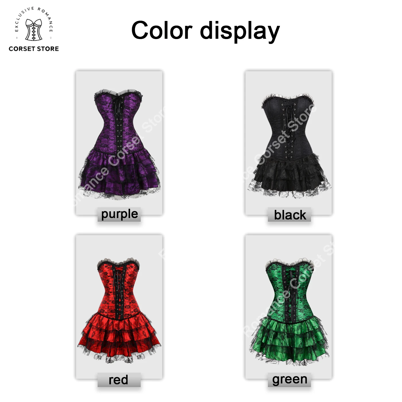 Sexy Corset for Women Plus Size Costume Overbust Vintage Corset and Skirt Set tutu Corselet Victorian Gowns Red Black Purple