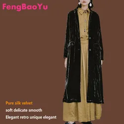 Fengbaoyu – Terno feminino de veludo de bicho-da-seda, casaco longo preto, elegante, luxuoso, roupas femininas, primavera, outono, design original