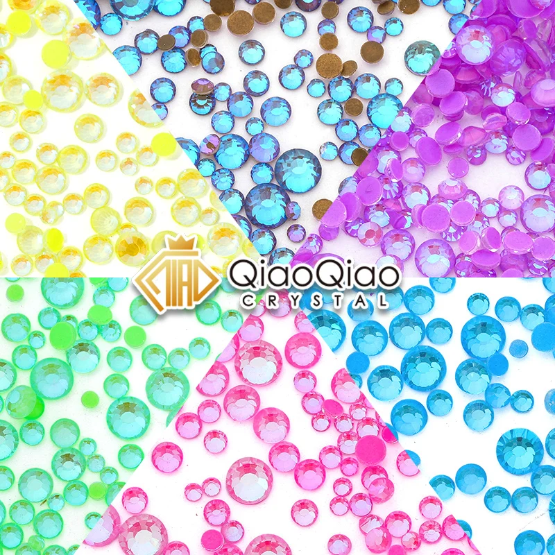 QIAO High Quality Neon AB Non Hot Fix Flatback Rhinestones Crystal Glitter Stone DIY Crafts Nail Art Decorations SS6-SS30