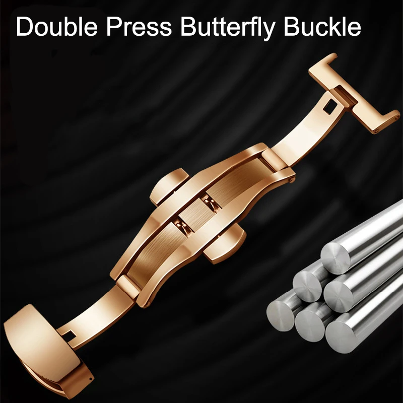 Stainless Steel watch clasp Double Press Automatic Belt Butterfly Watch Buckle 18mm 20mm 22mm Watch Accessories UTHAI