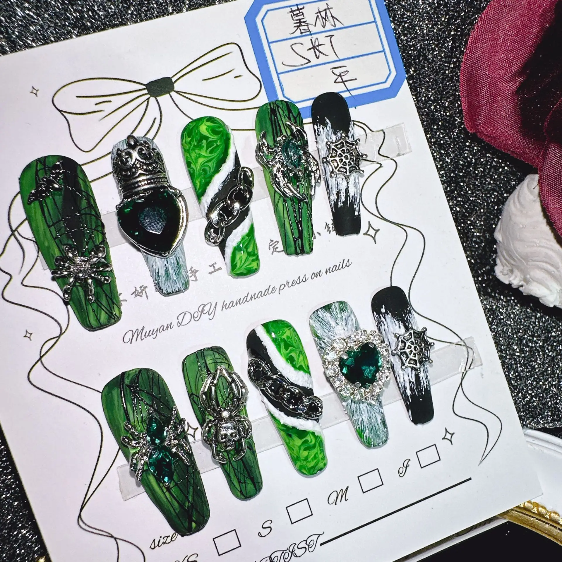 

Готический паук-зеленый пресс - на ногтях со стразами, металлические подвески для Хэллоуина, готических мероприятий, ночных клубов, фотосессий