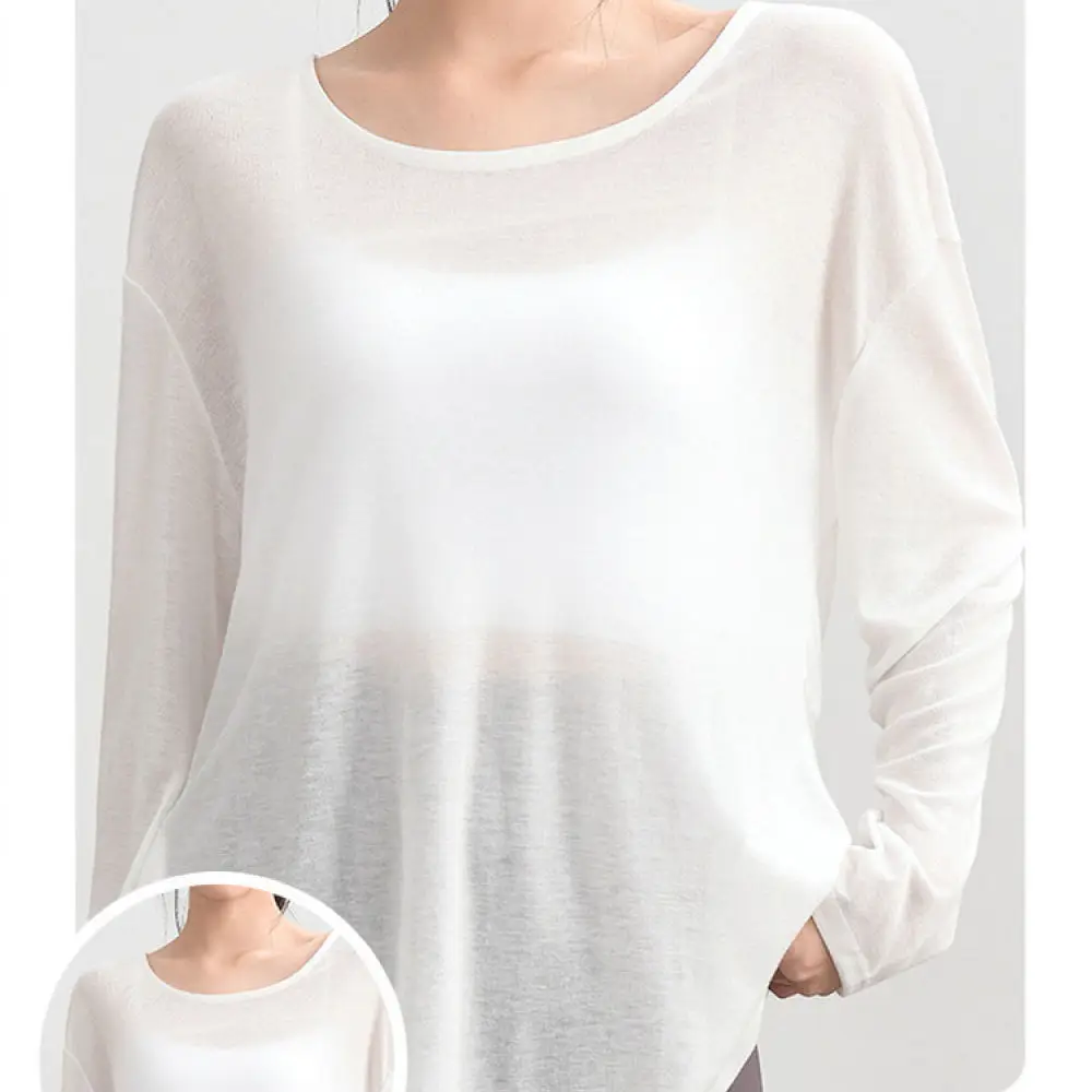Women Breathable Yoga Top Long Sleeve Loose Fitness Shirt Quick Dry Athletic Apparel Running Training Workout Tee