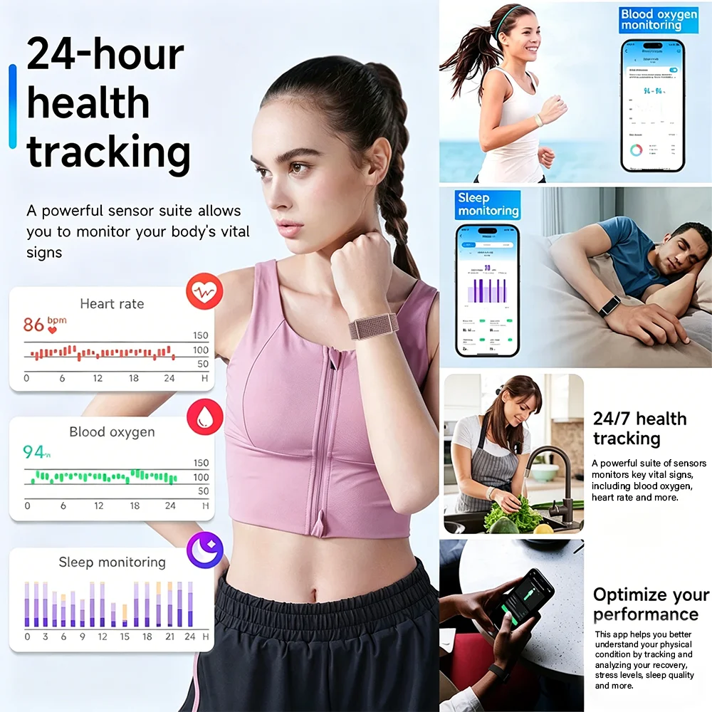 Fitness Tracker Smart Band Ultra-Thin Light IP68 Waterproof Heart Rate Blood Oxygen Monitor Long Battery Alarm Clock view 3
