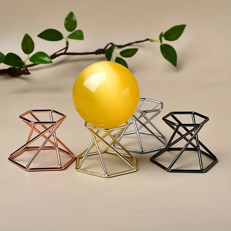 

12pcs Bohemian Geometric Crystal Ball Stands Black Golden & Rose Golden Elegant Iron Ball Display Stand for Home & Office Decor
