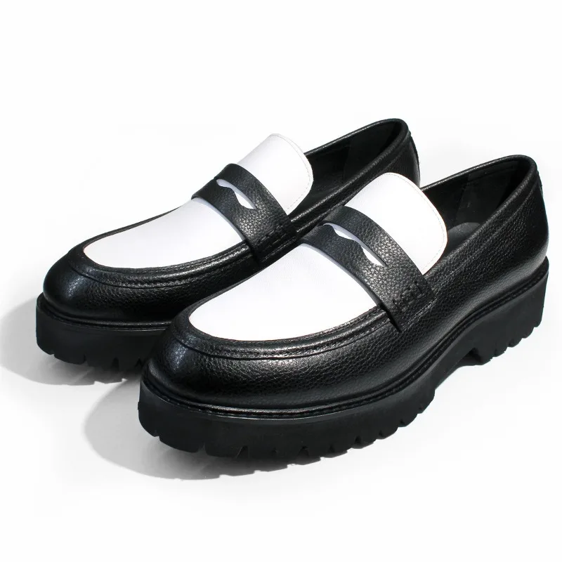 

New Trendy Black White British Style Shoes Men Slip-On Loafers Shoes