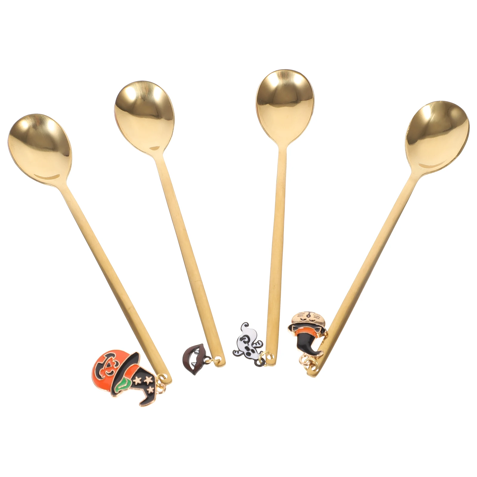 

4 Pcs Tableware Stainless Steel Spoons for Household Tableware Coffee Dessert Cake Food Mixing Halloween Kitchen Bar