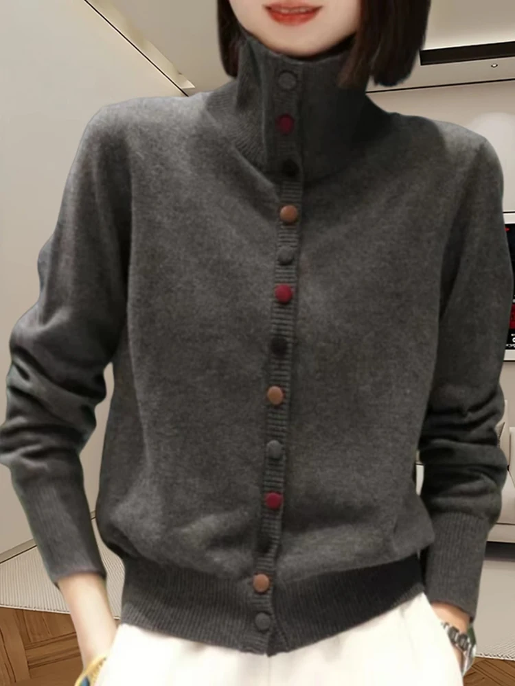 

Модный повседневный вязаный свитер с длинными рукавами для женщин, осенне-зимний новый дизайн, универсальный вязаный кардиган, верхняя одежда