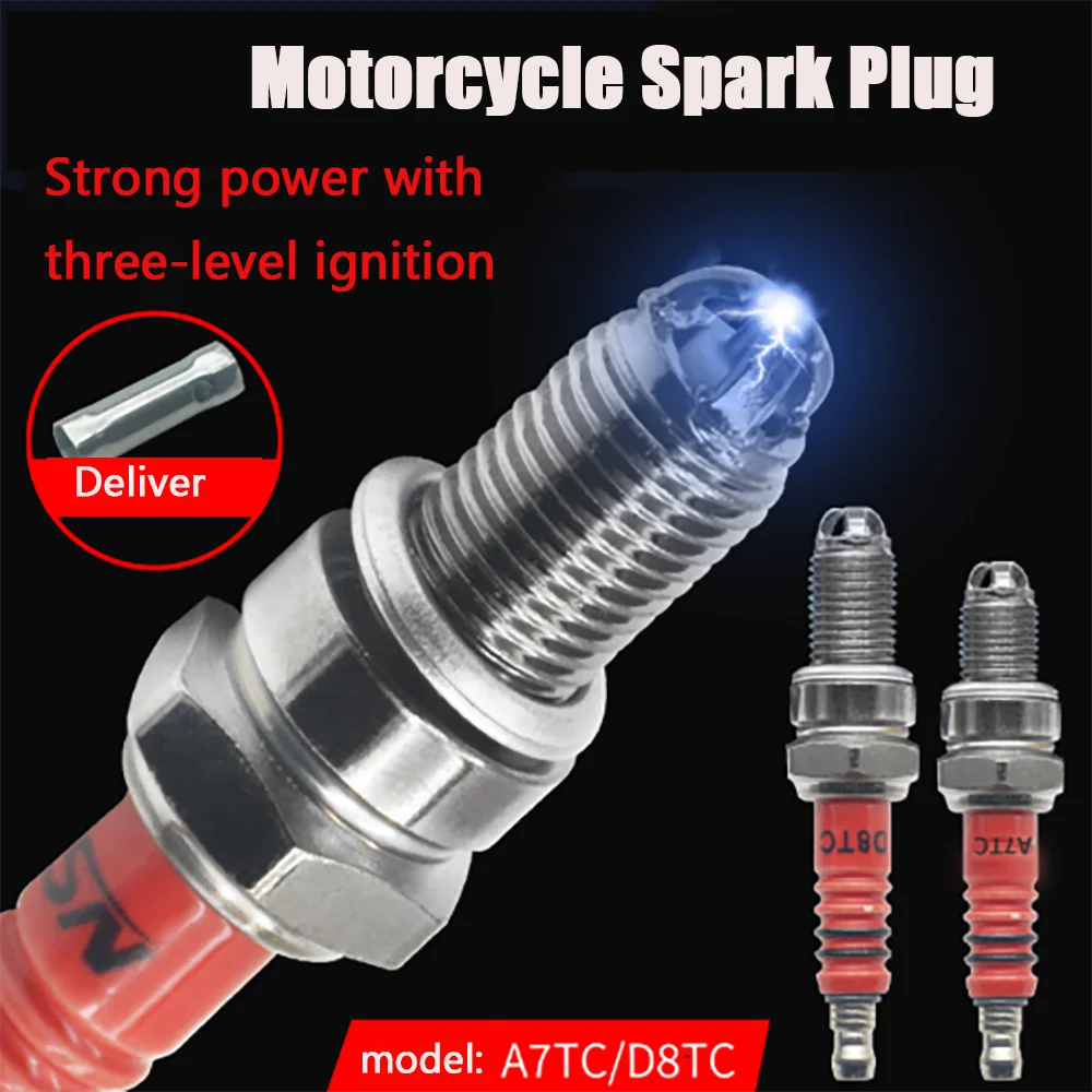 1/2/5/10Pcs Motorcycle Racing Spark Plug 3 Triple Electrode A7TC D8TC For GY6 CG 50 70 110 125 150CC Motorcycle Scooter Ignition