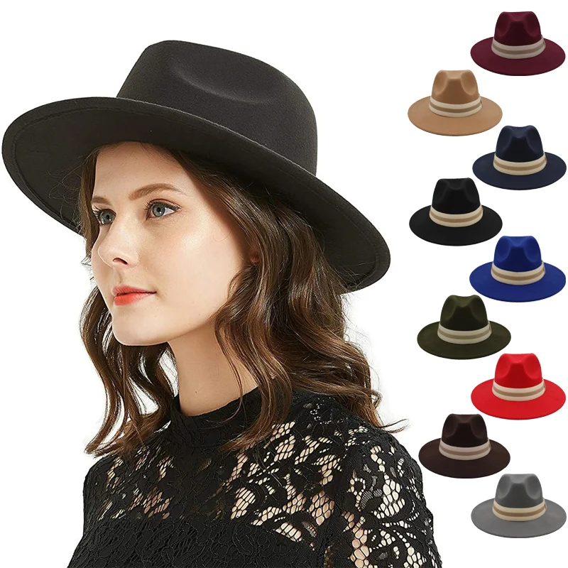 2 Sizes Parent-child Men Women Woolen Panama Hats Wide Brim Fedora Caps Trilby Sunhat Classical Retro Party Travel Street Style