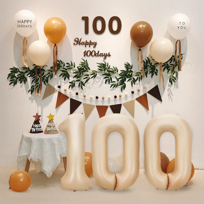 INS Baby Shower Decorations Coffee Happy 100days Balloon Set 40inch Cream Number 100 Golobs Boy Girl Party Backdrops