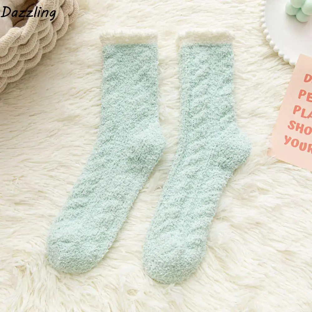 

6Pairs Sweet Plush Solid Fleece Socks Thicken Soft Sleeping Socks Women Warm Kawaii Coral Fleece Socks Women