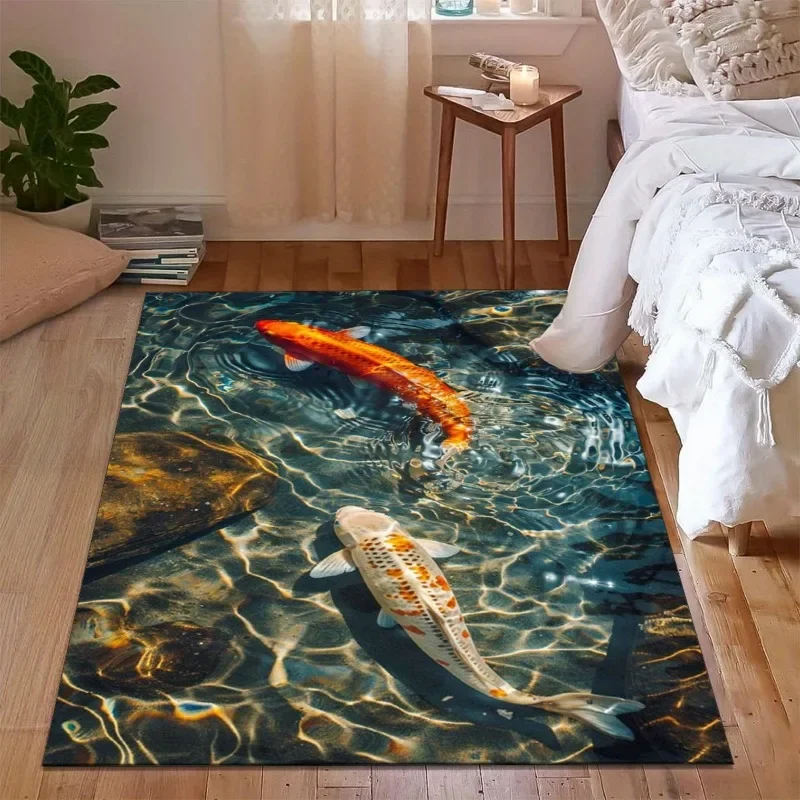 3D Carpet Koi Fish Water Flow Illusion Area Rug Living Room Decoration Tea Table Mats Bedroom Bedside Non Slip Mat Beautiful