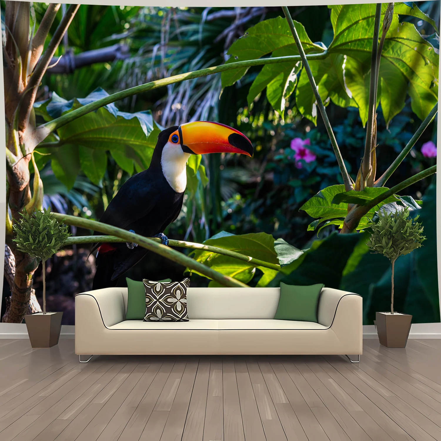 Tropical Rainforest Toucan Tapestry Wall Hanging Jungle Boho Print Decor Art for Living Room Bedroom Nature Background Backdrop