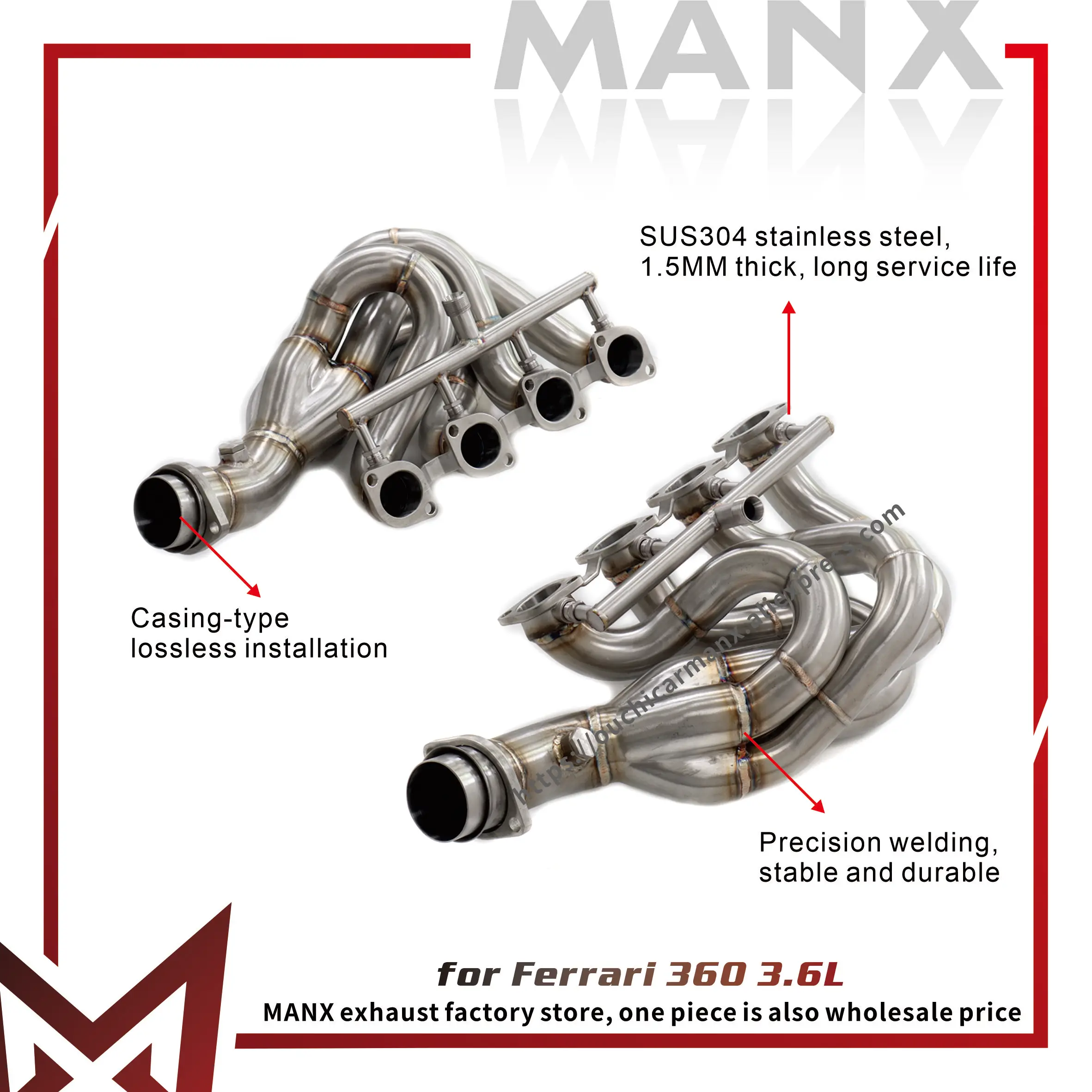 

﻿ MANX Exhaust manifold for Ferrari 360 3.6L SS304 Today's Specials Non-destructive installation Without heat shield