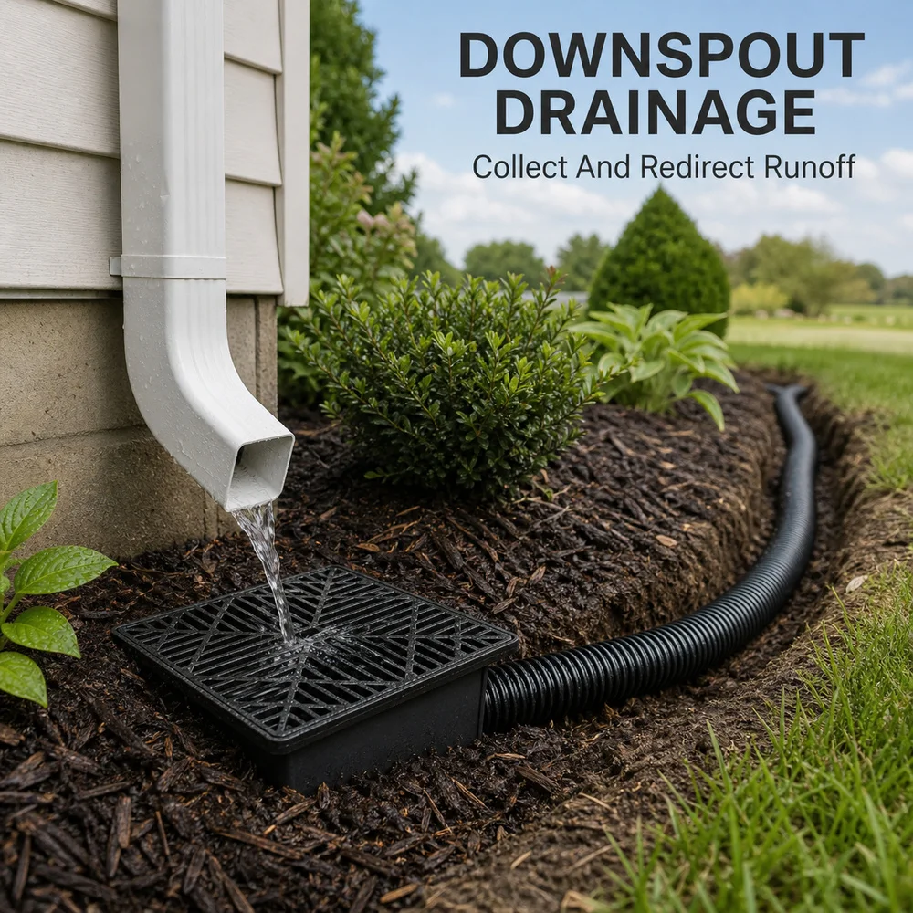 Square Outdoor Drain Catch Basin Kit with Grate Flexible Corrugated Drain Pipe Yard Patio Lawn Garden Downspout Surface Water Drainage System