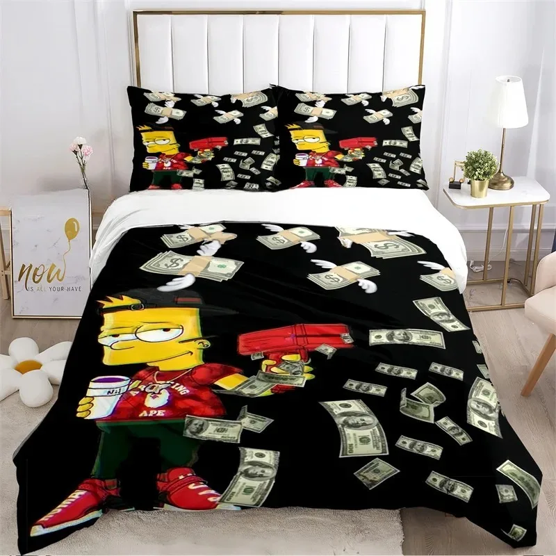 아동용 심슨 침구 세트, 만화 맞춤형 바트 침대, 린넨, 이불 커버, 베갯잇, 면, 렌포스