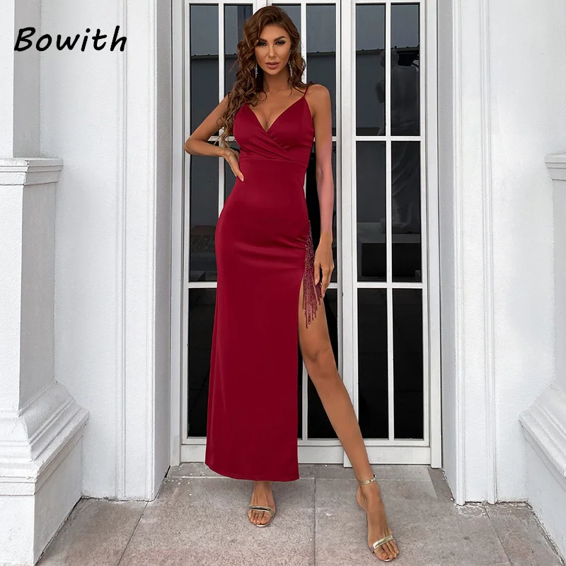 

Bowith Evening Dress Wedding Party Elegant V-neck Split Long Dress for Women Prom Formal Occasions Dress Gala Gown vestidos