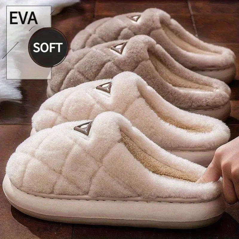 

Winter Home Plush slippers Women Men Soft EVA Non slip IndoorCozy Warm Shoe Couple Furry Flat Comfy Bedroom cloud flat Footwear