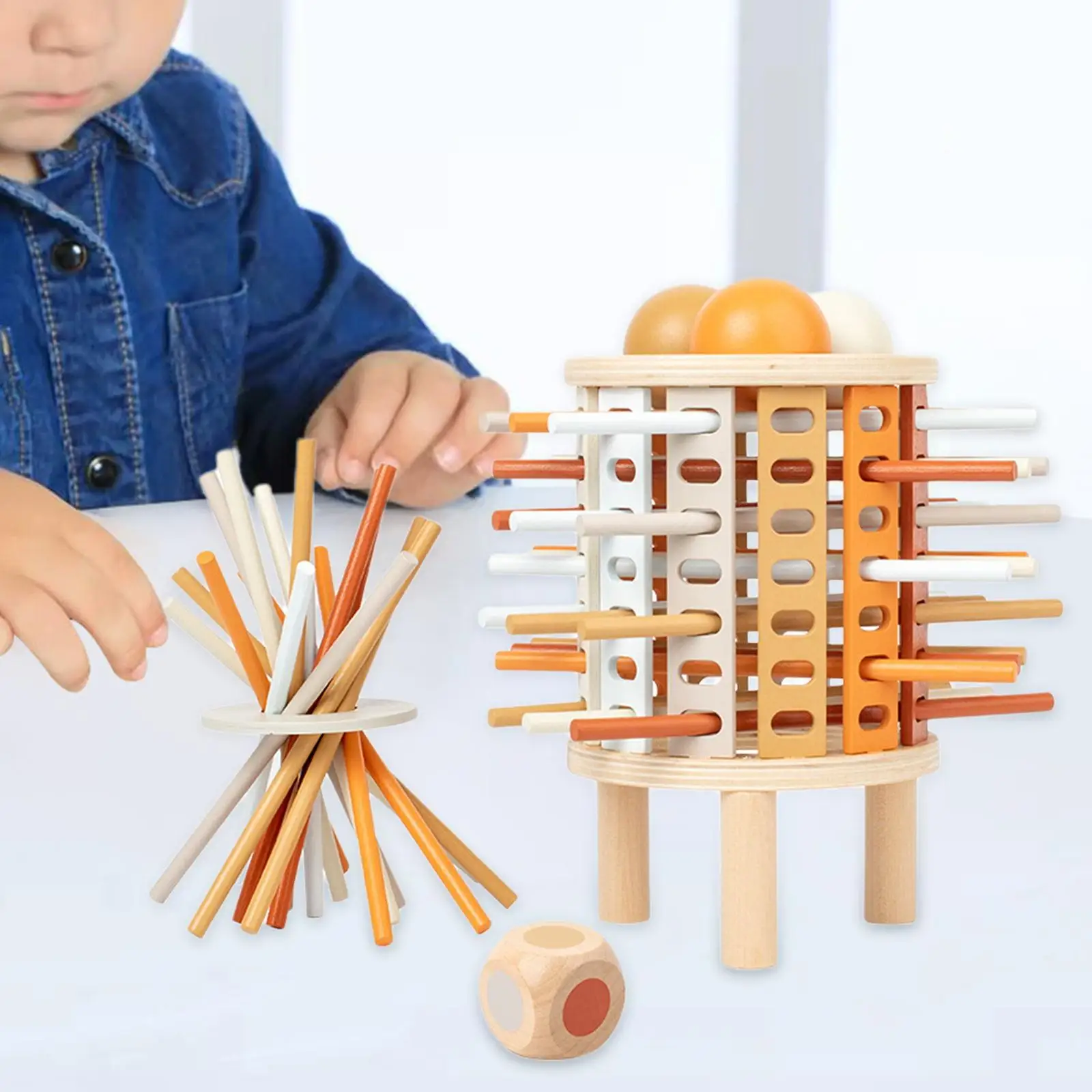 Montessori Board Games for Kids 4-6-8-12, Wooden Toys with Stick Games for Kids and Adults, Don't Let The Ball Drop