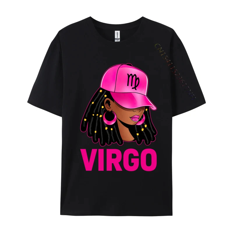 Virgo Queen Loc d Hair Black Woman Cap Zodiac Sign Custom Cotton Tops Shirt Geek Tee-Shirts 2024 Popular Tshirts Drop Shipping