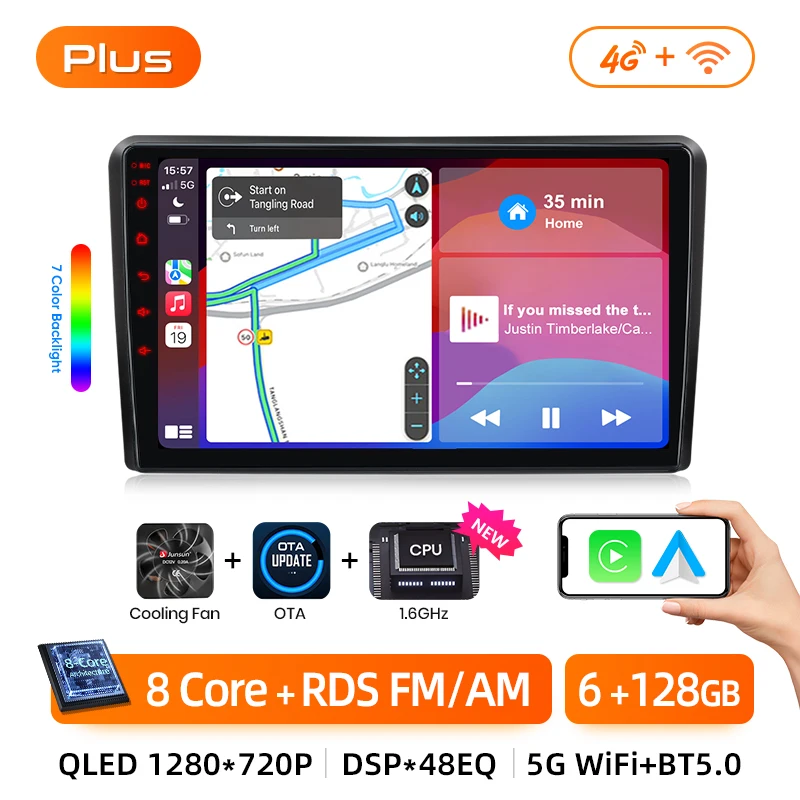 Junsun Draadloze CarPlay voor Apple Android14 Auto Radio voor SUZUKI Splash Ritz 2004-2010 Opel Agila 2008-2012 multimedia Stereo