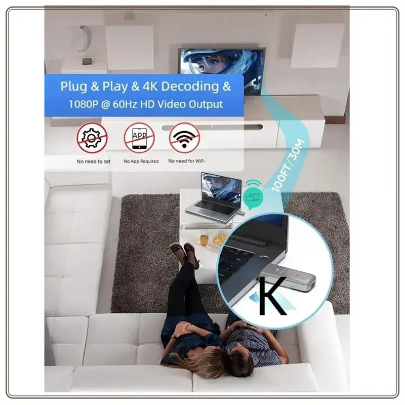 طقم فيديو لاسلكي موثوق به عالي الدقة 5G - جهاز إرسال واستقبال لعصا التلفزيون وتمديد جهاز عرض صغير، عالي الدقة بالكامل