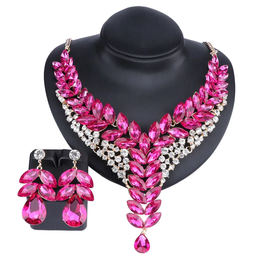 مجموعة مجوهرات براقة على شكل أوراق شجر أرجوانية من حجر الراين وأقراط للنساء وإكسسوارات فستان السهرة وحفلات الزفاف #1